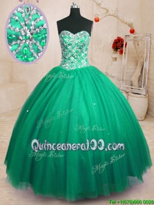 Dazzling Floor Length Dark Green Sweet 16 Dresses Sweetheart Sleeveless Lace Up