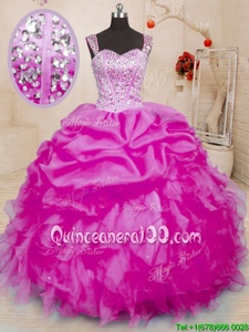 Charming Sleeveless Lace Up Floor Length Beading and Ruffles and Pick Ups Quince Ball Gowns