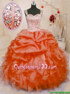 Noble Orange Sleeveless Beading and Ruffles and Pick Ups Floor Length Quinceanera Gowns