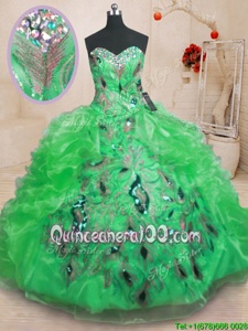 Fantastic Green Sleeveless Organza Zipper 15th Birthday Dress forMilitary Ball and Sweet 16 and Quinceanera