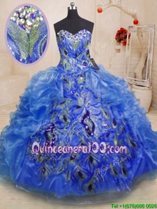 Trendy Blue Sweetheart Zipper Beading and Appliques and Ruffles Vestidos de Quinceanera Sleeveless