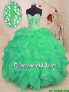 Designer Beading and Ruffles Vestidos de Quinceanera Turquoise Lace Up Sleeveless Floor Length