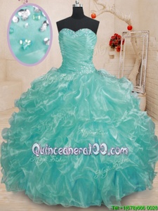 Eye-catching Floor Length Lace Up Sweet 16 Quinceanera Dress Teal and In forMilitary Ball and Sweet 16 and Quinceanera withBeading and Ruffles