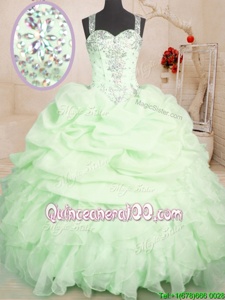 Pick Ups Floor Length Yellow Green Quince Ball Gowns Straps Sleeveless Zipper