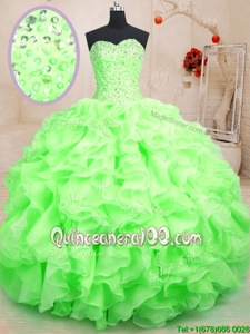 Elegant Floor Length Spring Green Sweet 16 Dress Sweetheart Sleeveless Lace Up