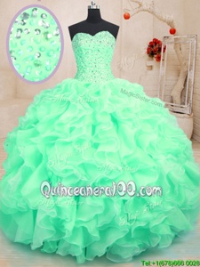 Apple Green Sleeveless Beading and Ruffles Floor Length Quinceanera Dresses