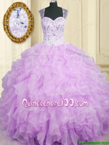 Smart Lavender Straps Zipper Beading and Ruffles 15 Quinceanera Dress Sleeveless