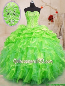 Luxurious Sweetheart Sleeveless Lace Up Sweet 16 Dress Spring Green Organza