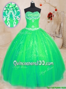 Eye-catching Green Lace Up Vestidos de Quinceanera Beading Sleeveless Floor Length