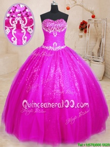 Low Price Fuchsia Sweetheart Neckline Beading Quinceanera Dress Sleeveless Lace Up