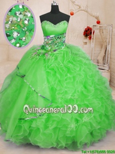 Romantic Sleeveless Lace Up Floor Length Beading and Ruffles Quinceanera Gown