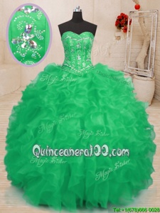 Stylish Sweetheart Sleeveless Organza Quinceanera Gowns Beading and Ruffles Lace Up