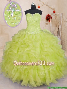 Luxury Sweetheart Sleeveless Organza 15th Birthday Dress Beading and Ruffles Lace Up