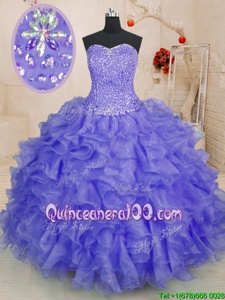 Lavender Lace Up Sweetheart Beading and Ruffles 15 Quinceanera Dress Organza Sleeveless