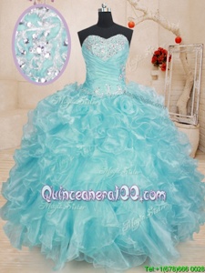 Stunning Blue Lace Up Vestidos de Quinceanera Beading and Ruffles Sleeveless Floor Length