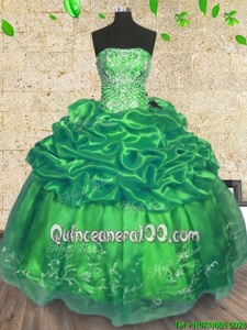 Free and Easy Green Sleeveless Floor Length Beading and Embroidery Lace Up Quinceanera Dress