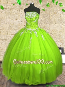 Pretty Sleeveless Zipper Floor Length Appliques and Ruching Sweet 16 Dress