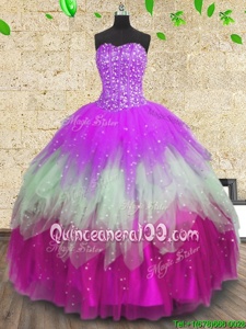 Fantastic Sleeveless Floor Length Beading and Ruffles and Ruffled Layers Lace Up Vestidos de Quinceanera with Multi-color