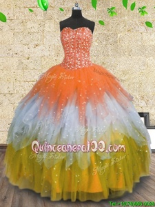 New Style Tulle Sweetheart Sleeveless Lace Up Beading and Ruffles and Sequins Quinceanera Gowns inMulti-color