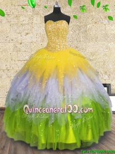 Excellent Multi-color Lace Up Sweetheart Beading and Ruffles and Sequins Ball Gown Prom Dress Tulle Sleeveless