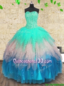 Luxury Multi-color Lace Up Sweetheart Beading and Sequins Sweet 16 Dresses Tulle Sleeveless