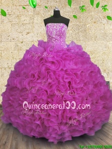 Exquisite Spring and Summer and Fall and Winter Organza Sleeveless Floor Length Quinceanera Dress andBeading and Ruffles