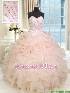 Custom Made Sweetheart Sleeveless Organza 15th Birthday Dress Beading and Ruffles Lace Up