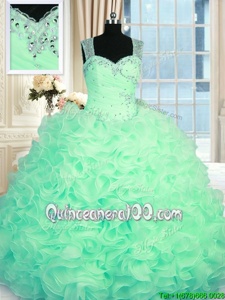 Simple Apple Green Ball Gowns Beading and Ruffles 15 Quinceanera Dress Zipper Organza Sleeveless Floor Length