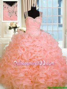 Exquisite Watermelon Red Sleeveless Floor Length Beading and Ruffles Zipper 15th Birthday Dress