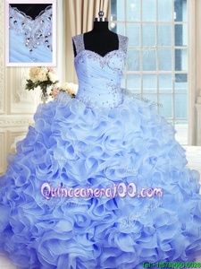 Pretty Organza Sweetheart Sleeveless Zipper Beading and Ruffles Vestidos de Quinceanera inBaby Blue