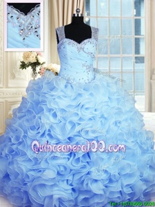 Superior Straps Sleeveless Zipper Sweet 16 Dress Baby Blue Organza