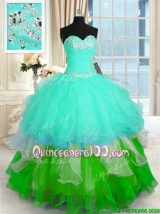 Ruffled Ball Gowns Quinceanera Gown Multi-color Sweetheart Organza Sleeveless Floor Length Lace Up