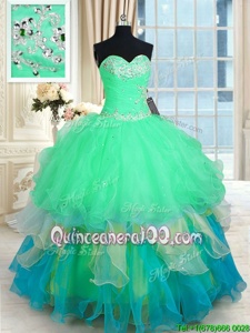 Flirting Floor Length Multi-color 15th Birthday Dress Sweetheart Sleeveless Lace Up