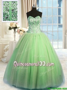 Organza Sweetheart Sleeveless Lace Up Beading and Ruching 15th Birthday Dress inGreen