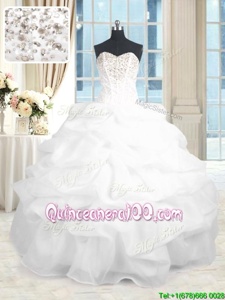 On Sale White Sweetheart Lace Up Beading and Ruffles Quinceanera Gown Sleeveless