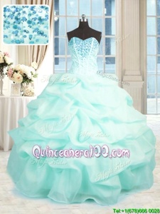 Flirting Sweetheart Sleeveless Organza Quinceanera Gowns Beading and Ruffles Lace Up