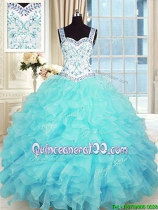 Sleeveless Lace Up Floor Length Beading and Appliques and Ruffles Ball Gown Prom Dress