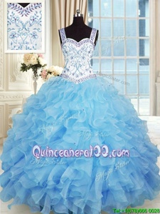 Extravagant Spring and Summer and Fall and Winter Organza Sleeveless Floor Length Sweet 16 Quinceanera Dress andBeading and Appliques and Ruffles