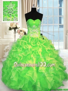 High Class Floor Length Spring Green Quinceanera Gown Sweetheart Sleeveless Lace Up