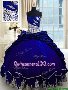 Unique Pick Ups Ball Gowns Sleeveless Royal Blue Ball Gown Prom Dress Brush Train Lace Up