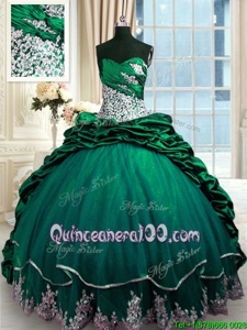 Free and Easy Pick Ups Dark Green Sleeveless Taffeta Brush Train Lace Up Vestidos de Quinceanera forMilitary Ball and Sweet 16 and Quinceanera