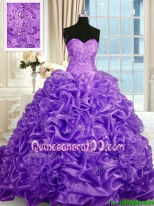 Ideal Pick Ups Sweetheart Sleeveless Sweep Train Lace Up Sweet 16 Dress Lavender Organza