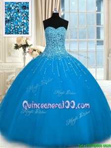 Latest Teal Sleeveless Beading and Ruffles Floor Length 15 Quinceanera Dress