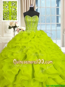 Romantic Sleeveless Brush Train Beading and Ruffles Lace Up Vestidos de Quinceanera