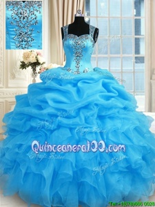 Clearance Floor Length Ball Gowns Sleeveless Baby Blue Quinceanera Gowns Zipper