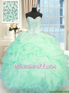 Fabulous Apple Green Sweetheart Lace Up Beading and Ruffles 15th Birthday Dress Sleeveless