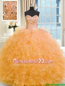 Best Floor Length Lace Up 15th Birthday Dress Orange and In forMilitary Ball and Sweet 16 and Quinceanera withBeading and Ruffles