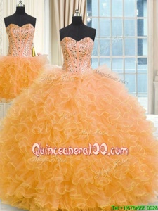 Charming Three Piece Sleeveless Lace Up Floor Length Beading and Ruffles Sweet 16 Dresses