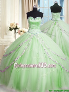 Gorgeous Apple Green Sweetheart Neckline Beading and Appliques 15 Quinceanera Dress Sleeveless Lace Up