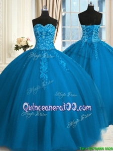 Romantic Floor Length Teal Quinceanera Gowns Sweetheart Sleeveless Lace Up